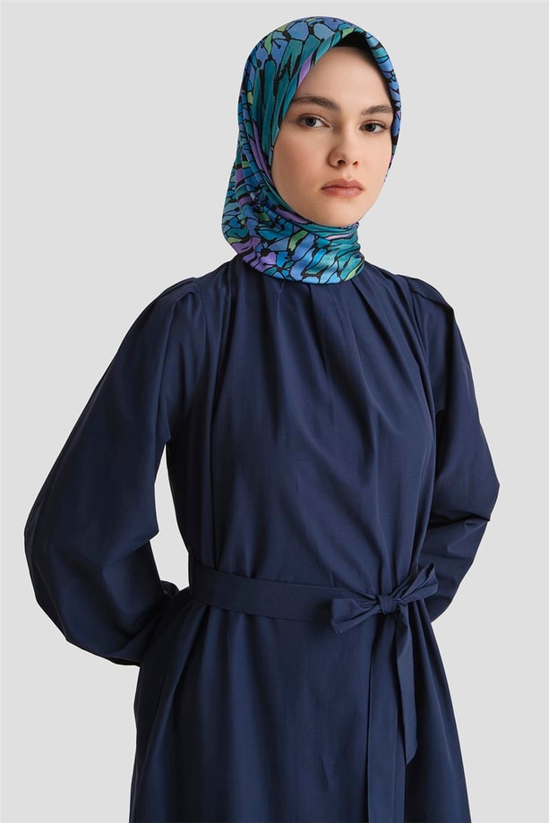 Armine Pile Detaylı Pamuk Elbise 25Y9024 Lacivert