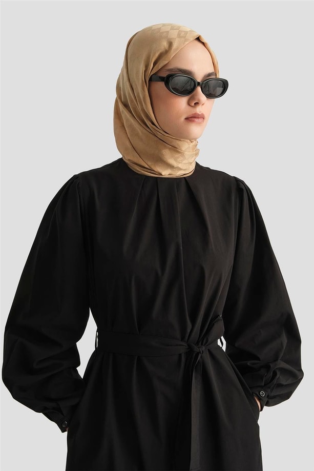 Armine Pile Detaylı Pamuk Elbise 25Y9024 Siyah