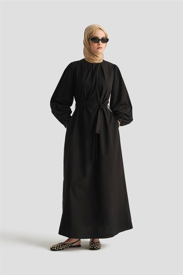 Armine Pile Detaylı Pamuk Elbise 25Y9024 Siyah