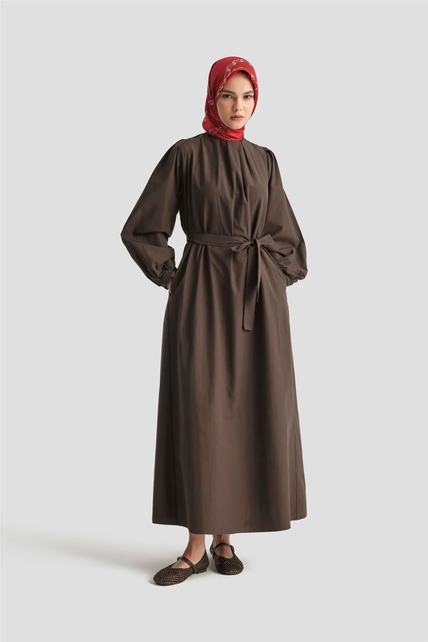 Armine Pile Detaylı Pamuk Elbise 25Y9024 Acı K.