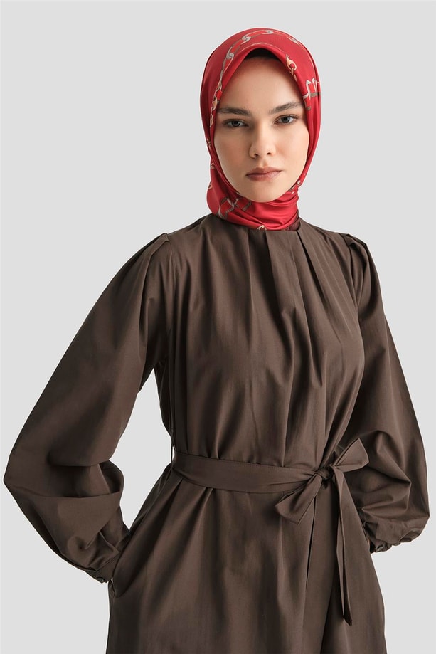 Armine Pile Detaylı Pamuk Elbise 25Y9024 Acı K.