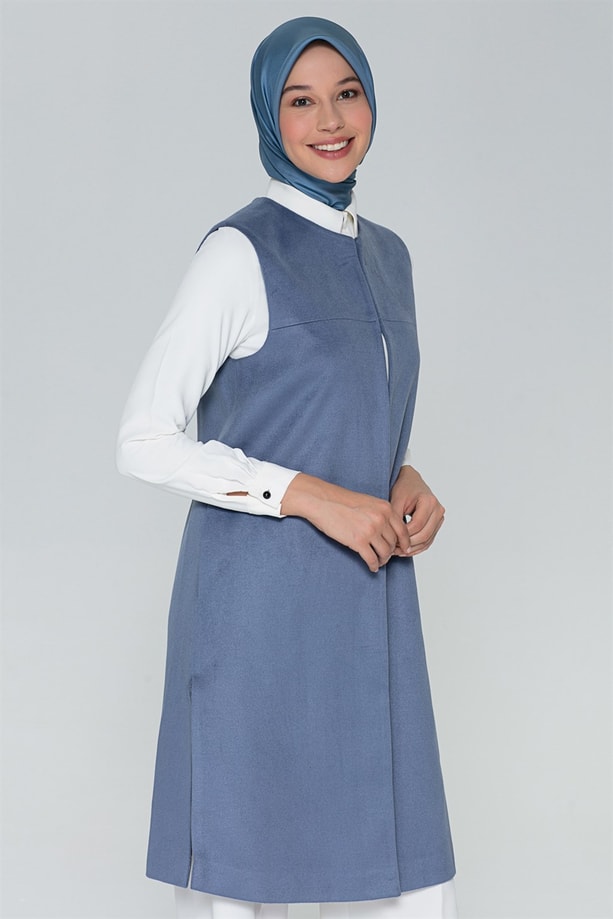 Armine Kaşe Yelek 18Ka4509 Gri Mavi