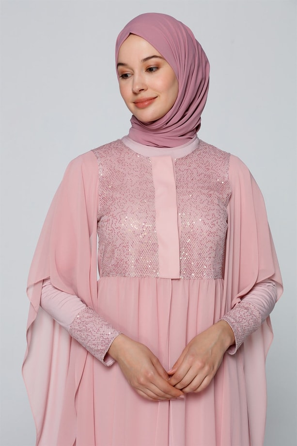 Armine Şifon Detaylı Takım Elbise 8Y6574 Pudra