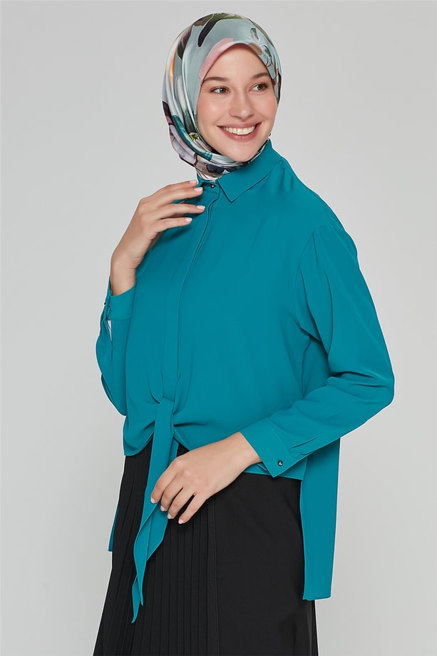 Armine Beli Bağlamalı  Gömlek 20Ka3902 Çam Yeşili