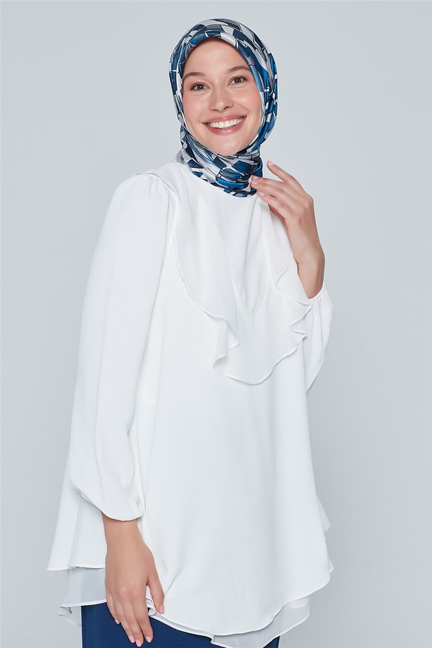 Armine Kolu Lastikli Bluz 20Ka3913 Ekru