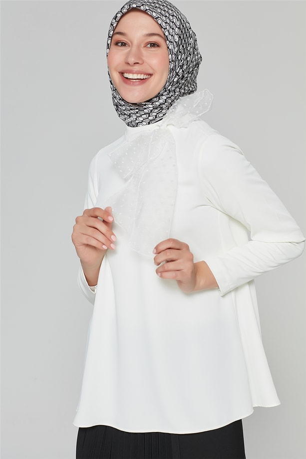 Armine Boyundan Bağlamalı Bluz 20Ka3920 Ekru