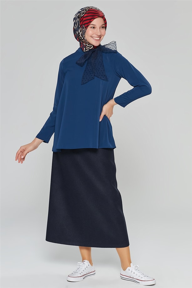 Armine Boyundan Bağlamalı Bluz 20Ka3920 İndigo