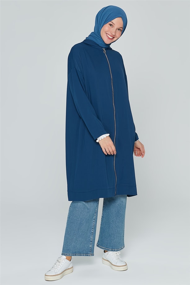 Armine Fermuarlı Tunik 20Ka4314 İndigo