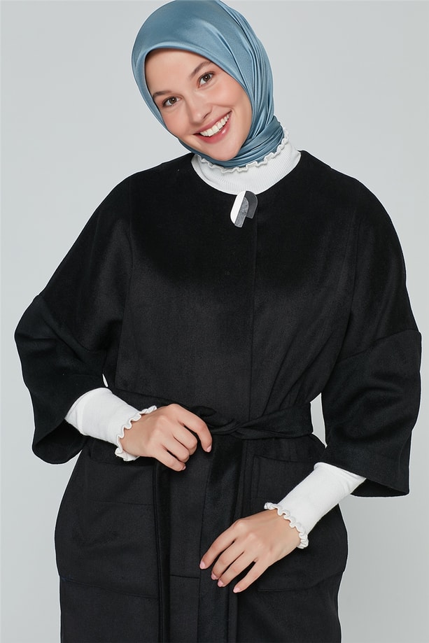 Armine Yakasız Kaban 20Ka7209 Siyah