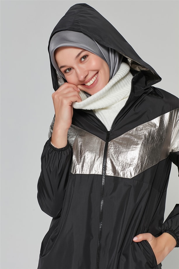 Armine Kapşonlu Kap 20Ka7213 Gümüş