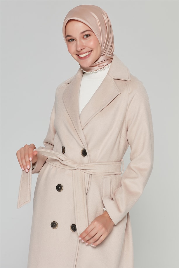 Armine Beli Bağlamalı Manto 20Ka8409 Latte