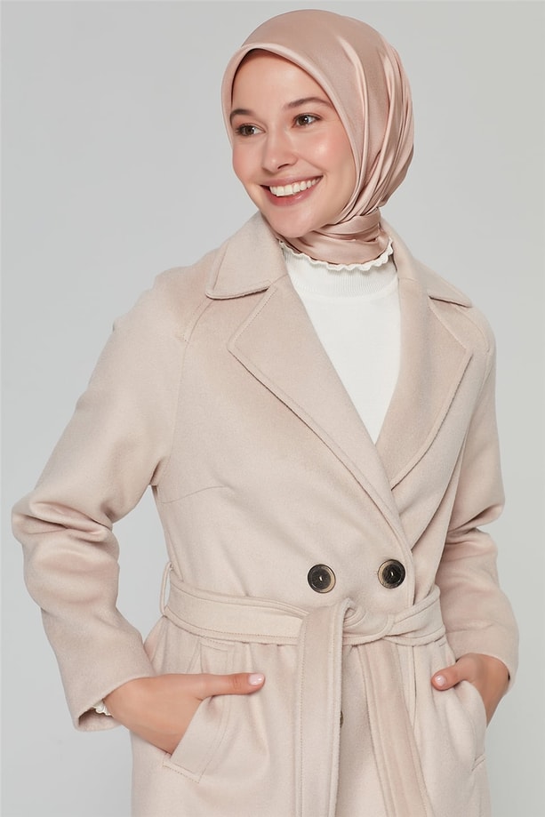 Armine Beli Bağlamalı Manto 20Ka8409 Latte
