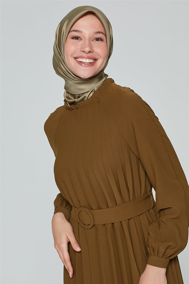Armine Piliseli Elbise 20Ka9201 Yağ Yeşili