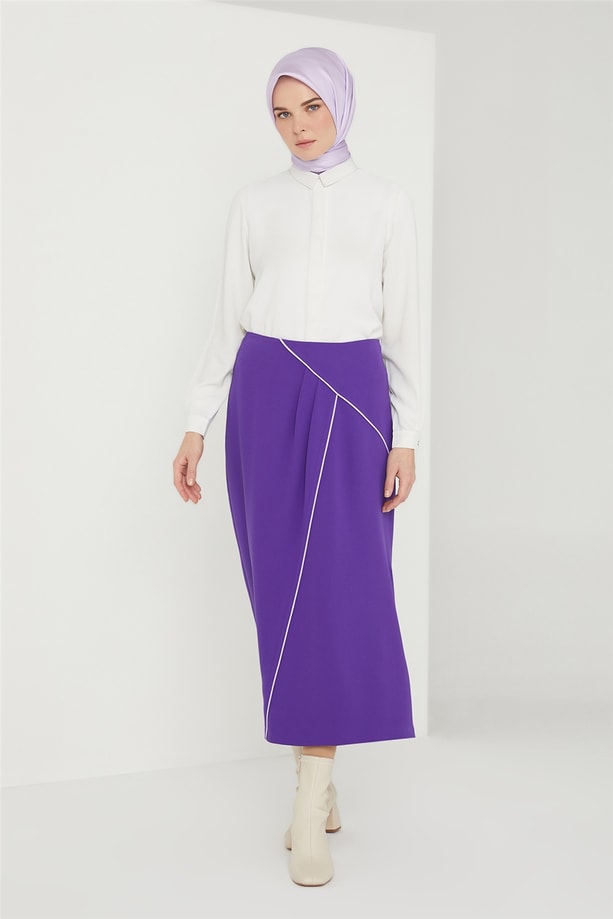 Armine Kontrast Biyeli Etek 21K1123 Ametist