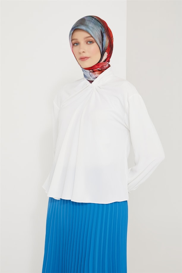Armine Yakası Drapeli Bluz 21K3003 Ekru