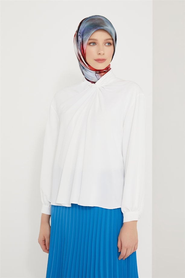 Armine Yakası Drapeli Bluz 21K3003 Ekru
