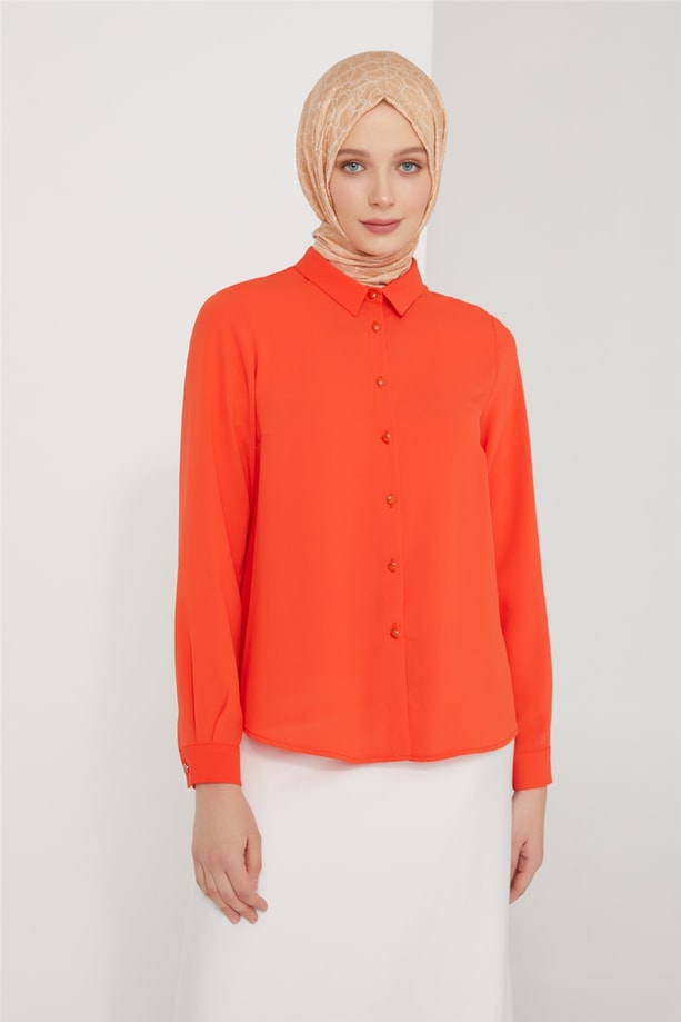 Armine Arkası Pliseli Bluz 21K3004 Kırmızı