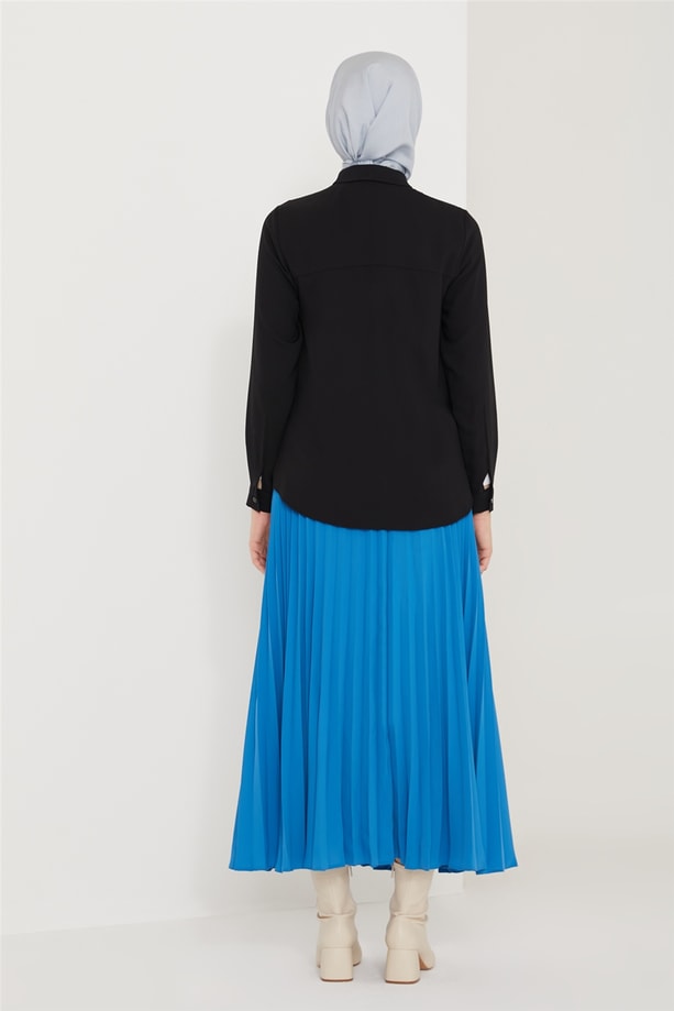 Armine Arkası Pliseli Bluz 21K3004 Siyah