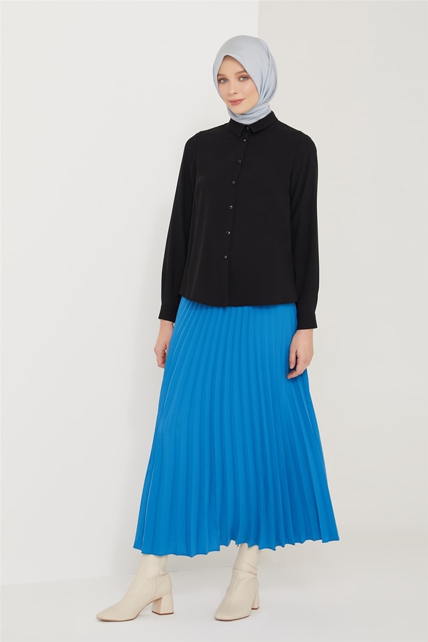 Armine Arkası Pliseli Bluz 21K3004 Siyah