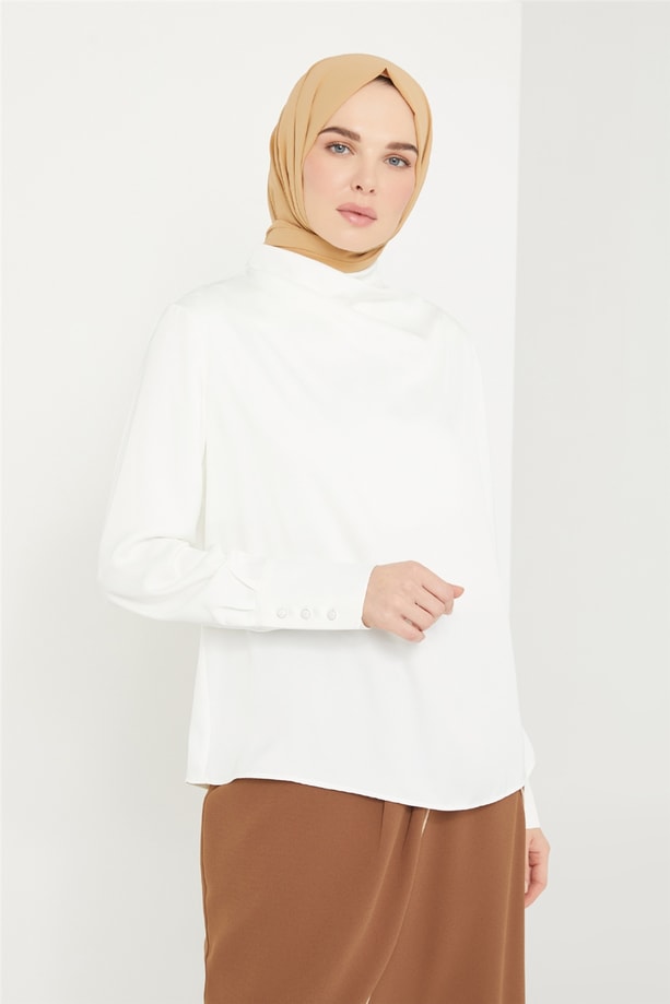 Armine Degaje Yaka Detaylı Bluz 21K3009 Ekru