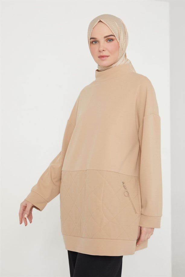 Armine Kapitone Detaylı Bluz 21K3016 Kum