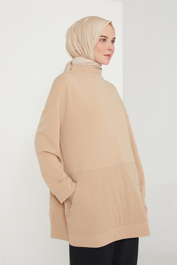 Armine Kapitone Detaylı Bluz 21K3016 Kum