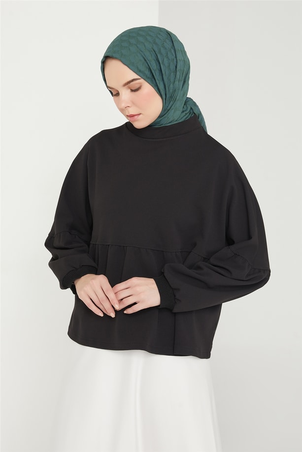 Armine Büzgü Ve Ribana Detaylı Bluz 21K3027 Siyah