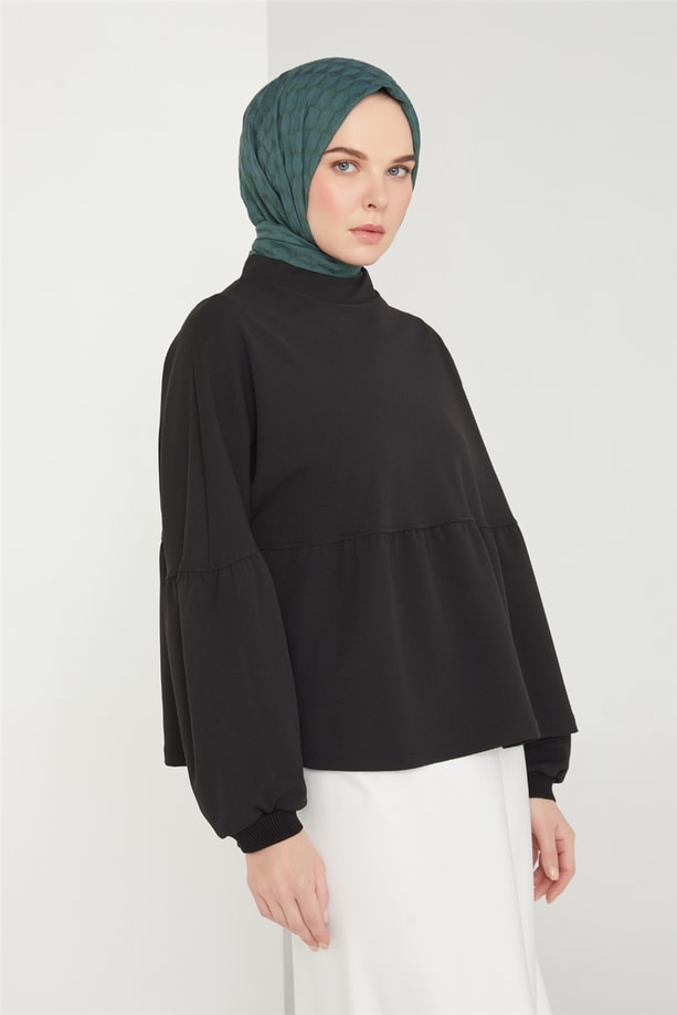 Armine Büzgü Ve Ribana Detaylı Bluz 21K3027 Siyah