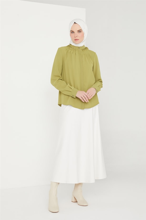 Armine Nervürlü Bluz 21K3030 Oksit Yeşil
