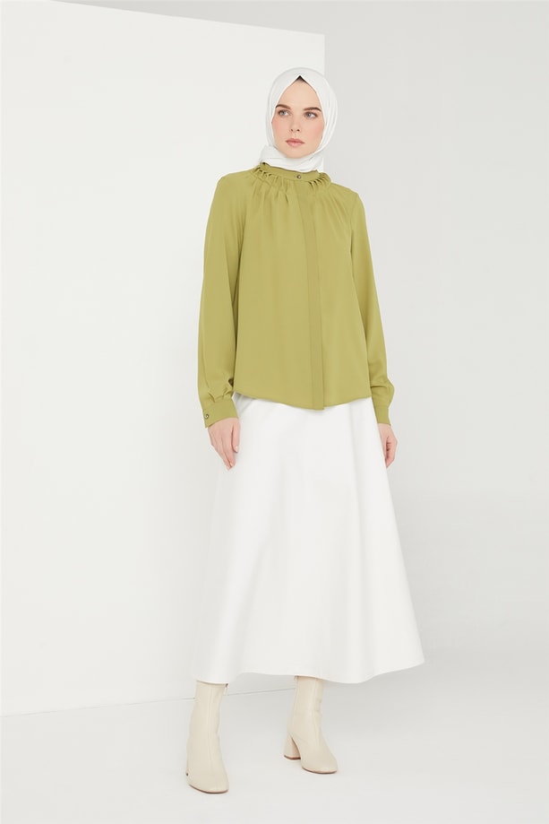 Armine Nervürlü Bluz 21K3030 Oksit Yeşil