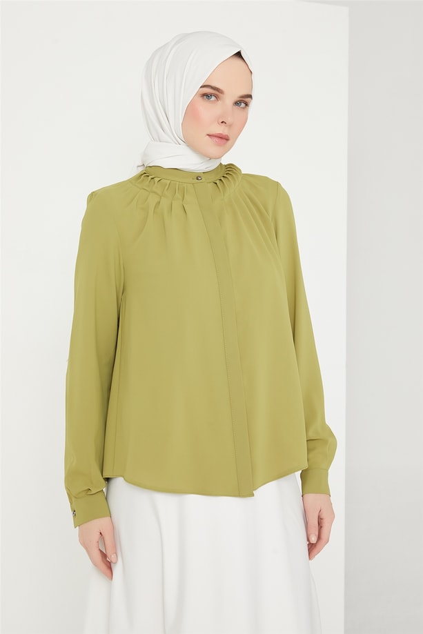 Armine Nervürlü Bluz 21K3030 Oksit Yeşil
