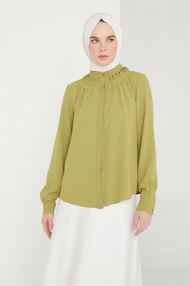 Armine Nervürlü Bluz 21K3030 Oksit Yeşil