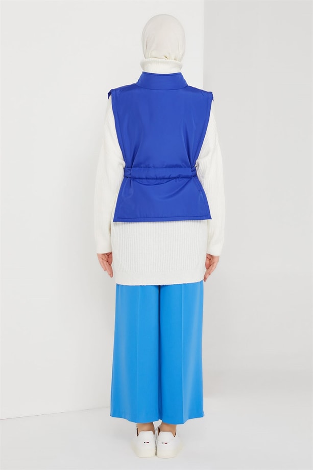Armine Elyaflı Kısa Yelek 21K4401 Saks
