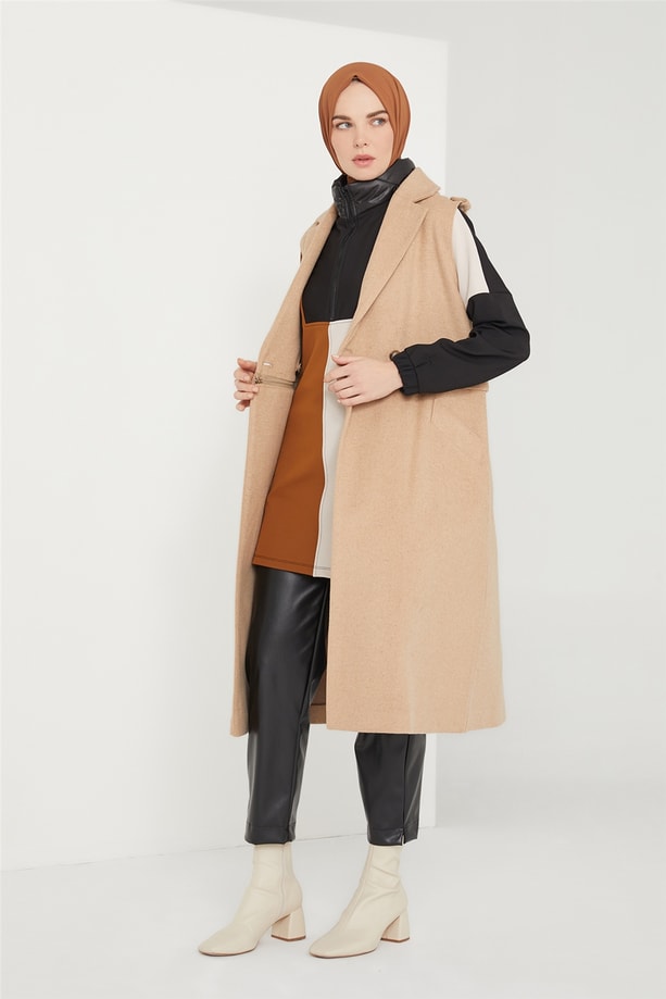 Armine Kaşe Yelek 21K4404 Kum