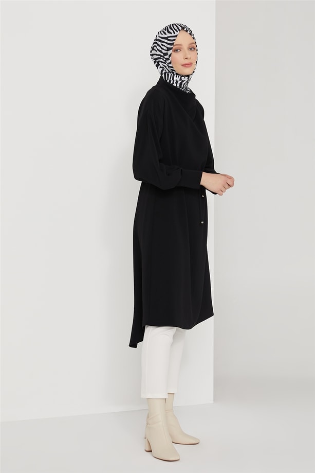 Armine Degaje Yaka Ve Kol Detaylı Tunik 21K4501 Siyah