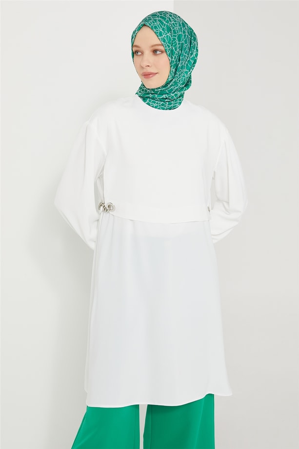 Armine Yanı Zincir Detaylı Tunik 21K4505 Ekru