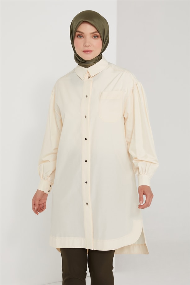 Armine Düğmeli Pamuk Tunik 21K4509 Bej
