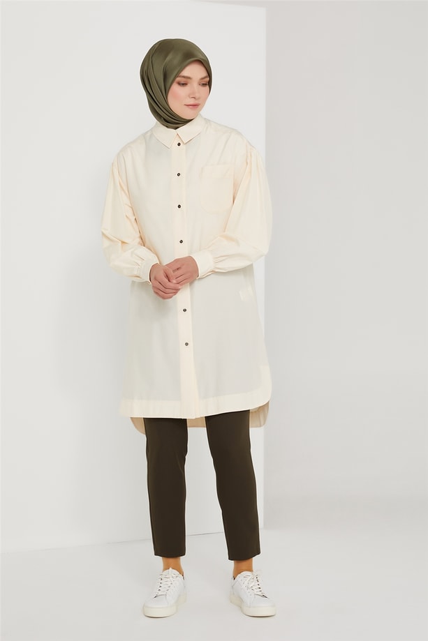 Armine Düğmeli Pamuk Tunik 21K4509 Bej