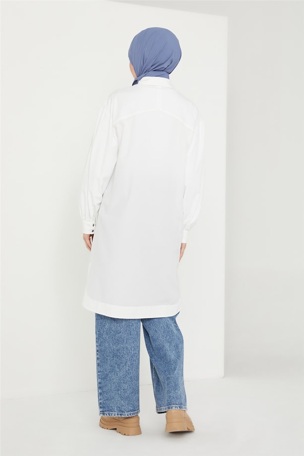 Armine Düğmeli Pamuk Tunik 21K4509 Ekru
