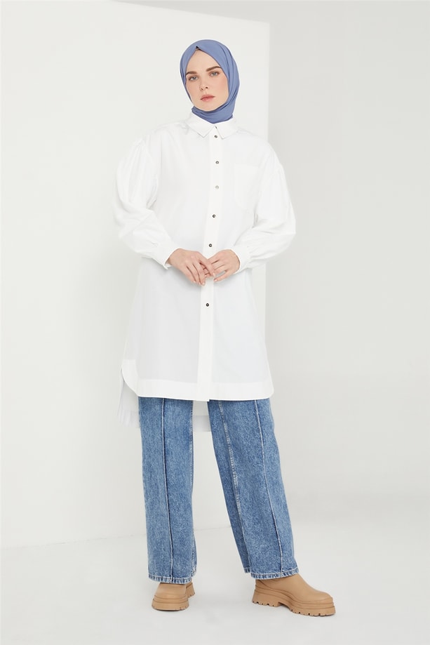 Armine Düğmeli Pamuk Tunik 21K4509 Ekru
