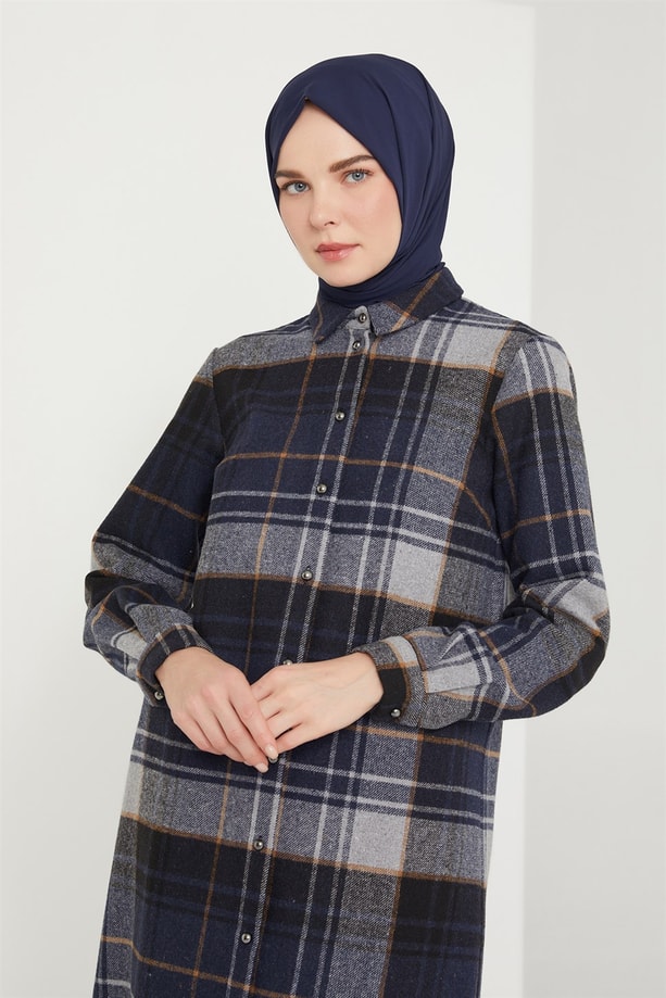 Armine Düğmeli Ekose Tunik 21K4514 Siyah