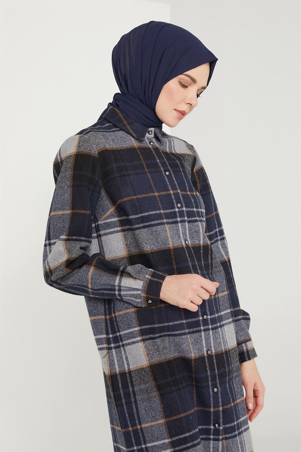 Armine Düğmeli Ekose Tunik 21K4514 Siyah