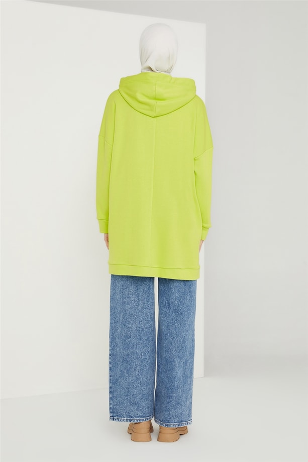 Armine Nakış Detaylı Kapüşonlu Sweatshırt 21K4519 Lime Yeşili