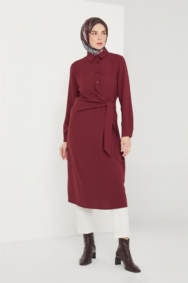 Armine Bel Detaylı Tunik 21K4538 Mürdüm