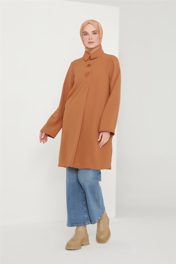 Armine Organze Detaylı Tunik 21K4547 Tarçın