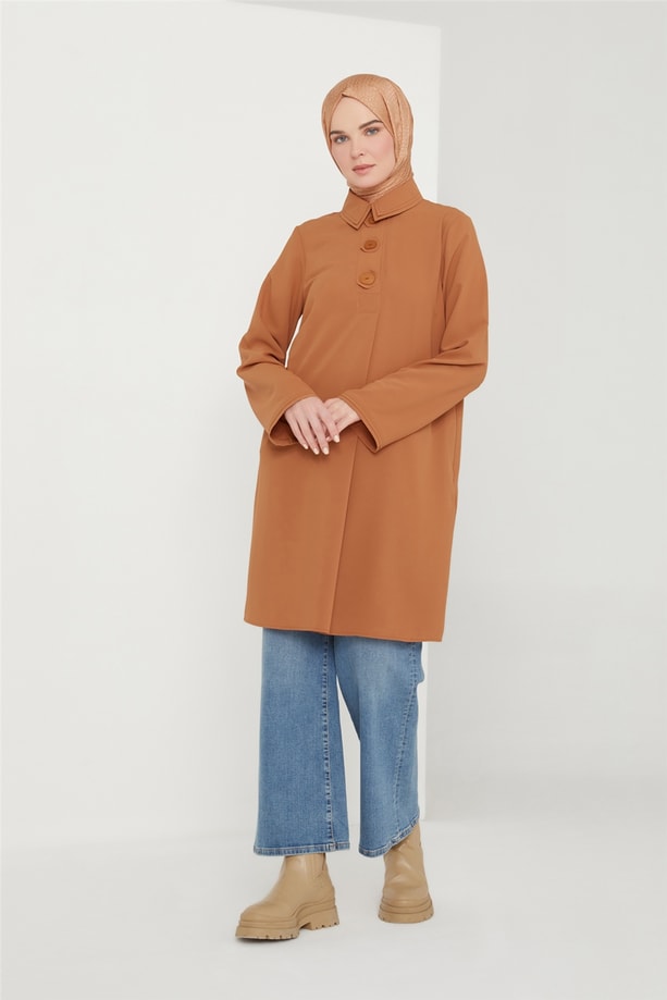 Armine Organze Detaylı Tunik 21K4547 Tarçın