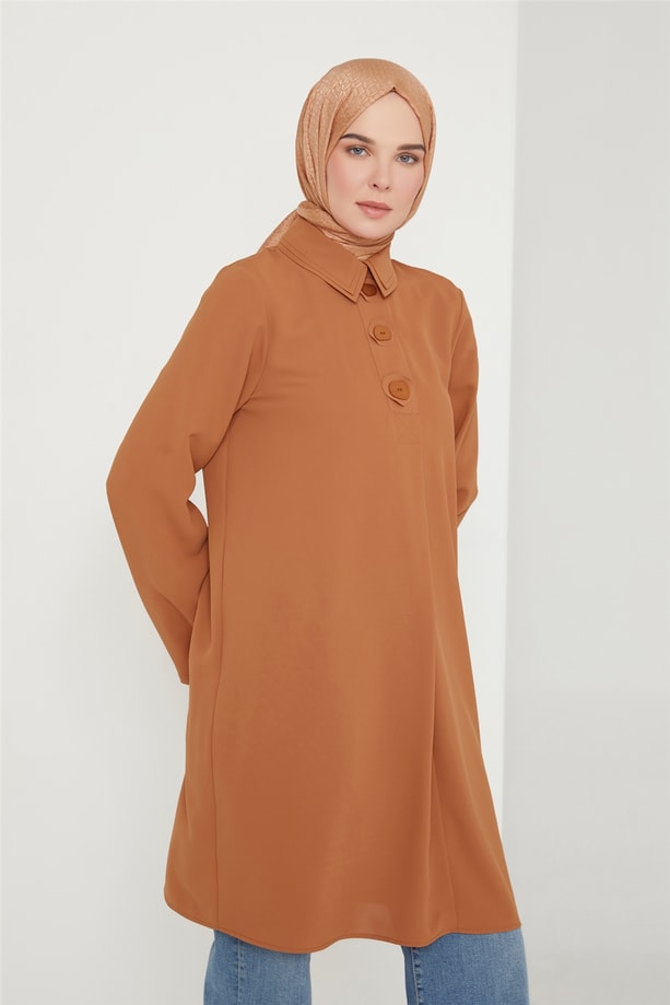 Armine Organze Detaylı Tunik 21K4547 Tarçın