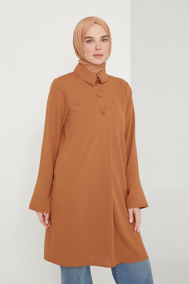 Armine Organze Detaylı Tunik 21K4547 Tarçın