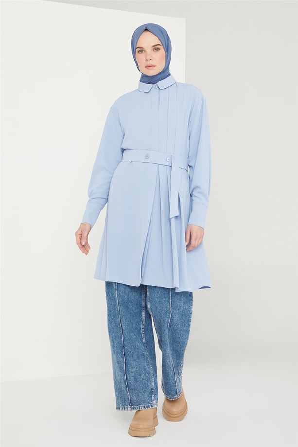 Armine Yanı Pileli Tunik 21K4548 Rüzgar