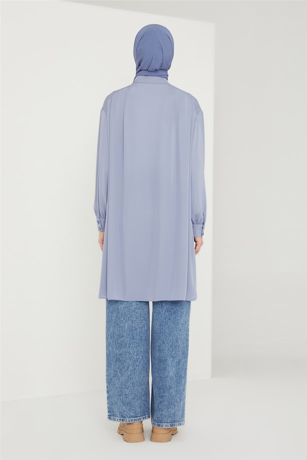 Armine Pileli Tunik 21K4552 Gri Mavi